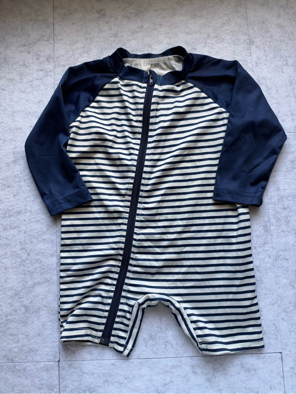 Kids Navy and White Striped One-Piece Rash Guard